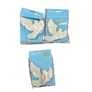 SSCO Glitter White Doves Hanging Ornaments Set Of 3 NOS Holiday